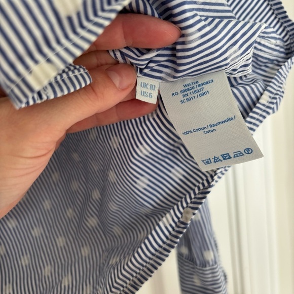 Boden Women's Relaxed Weekend Polka Dot Striped Shirt Blue White Cotton Size 6 - Picture 5 of 6